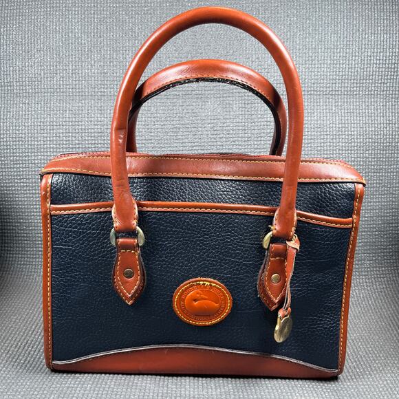 Vintage‎ 80s Dooney & Bourke Satchel Bag Womens Blue Brown Leather - Picture 1 of 14